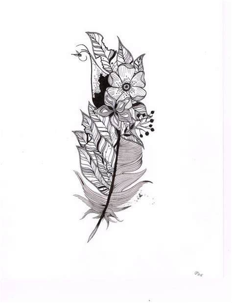 Feathers And Flowers Tattoo Illustration Pattern Tattoo Feather Tattoos