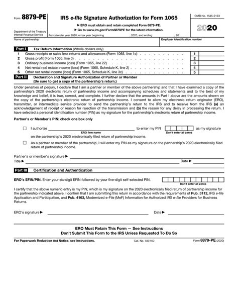 Irs Form 8879 Pe Download Fillable Pdf Or Fill Online Irs E File