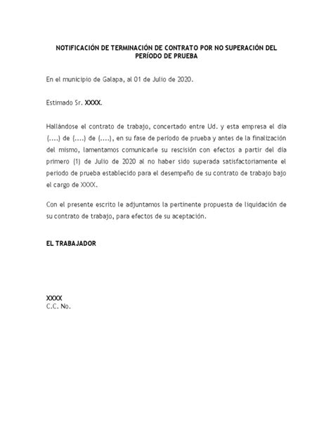 Carta Terminacion De Contrato Periodo De Prueba Pdf