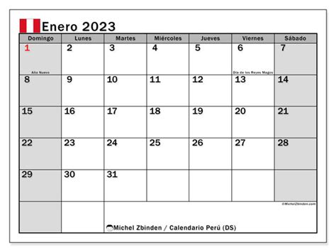 Calendario Enero De 2023 Para Imprimir “48ds” Michel Zbinden Pe