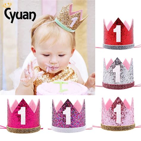 1pcs Boy Blue Silver First Birthday Hat Girl Gold Pink Priness Crown