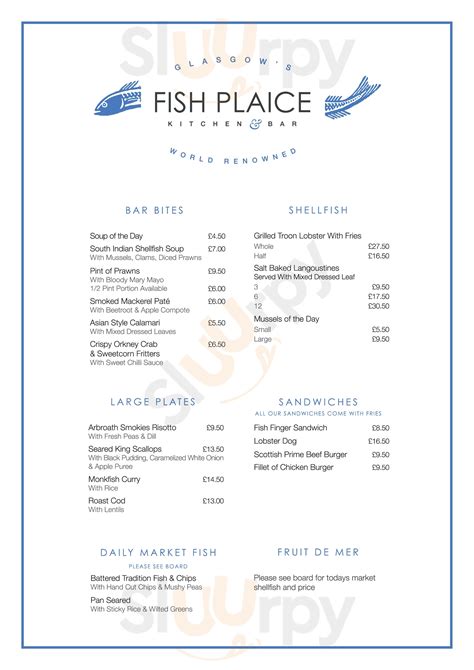 The Fish Plaice Pop Up Seafood Kitchen And Bar Menù Glasgow Main Menu