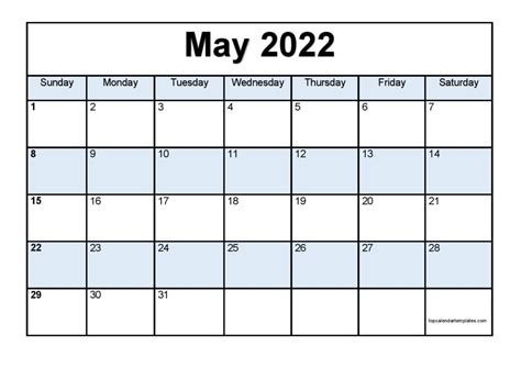 Printable Calendar May 2022 Templates Pdf Word Excel