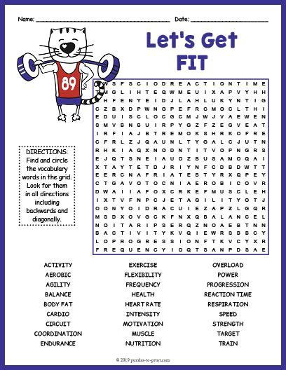 Health And Fitness Word Search Puzzle Fitness Words Health Words