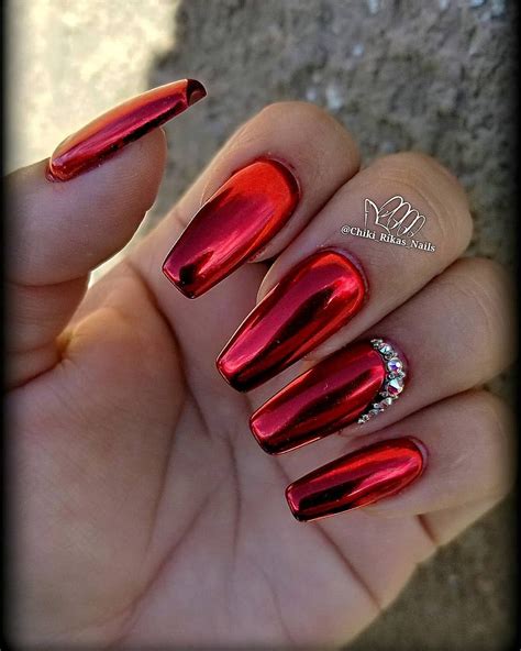 🌹ana Collazo🌹 🇲🇽 On Instagram Red Acrylic Nails Chrome Nails