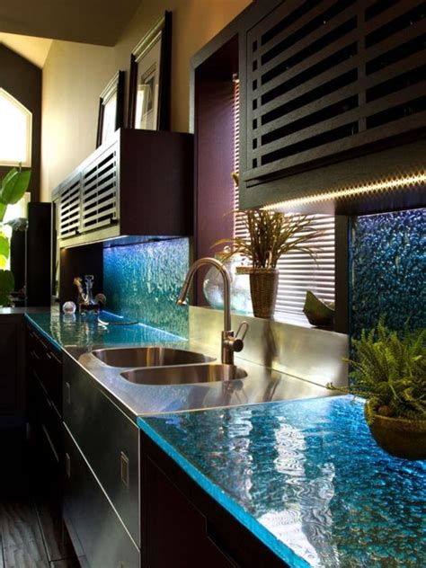 Modern Kitchen Countertops From Unusual Materials 30 Ideas Glass