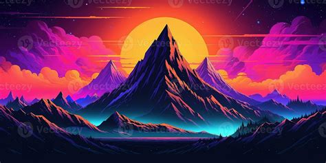 Aesthetic Mountain Synthwave Retrowave Wallpaper With A Cool And