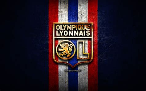 Download Wallpapers Olympique Lyonnais Golden Logo Ligue 1 Blue