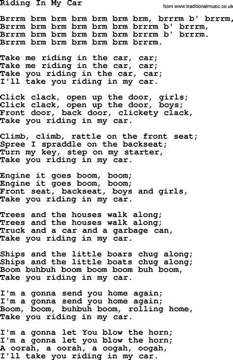 Woody Guthrie song - Riding In My Car, lyrics