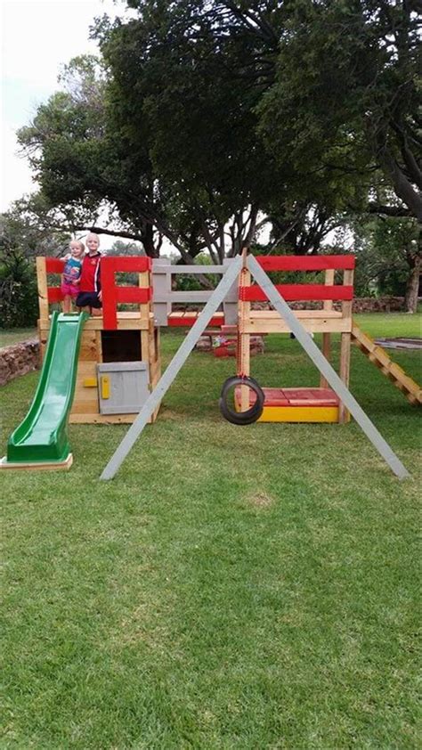 Jungle gym for kids small. Colorful Pallet Jungle Gym - Kids Playhouse | 99 Pallets