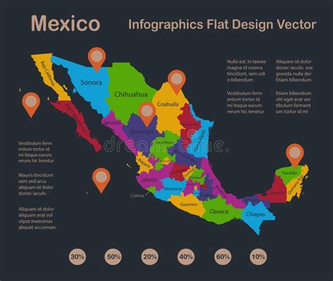 Vector Flat Map Of Mexico With Name Stock Vector Illustration Of