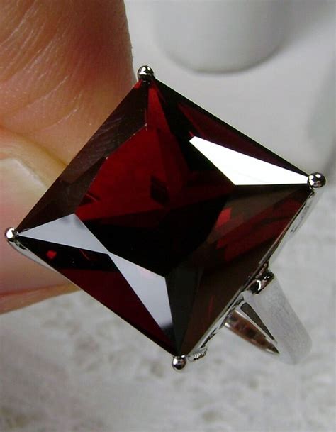 Garnet Cz Ring Solid Sterling Silver 12ct Square Cut Red Etsy