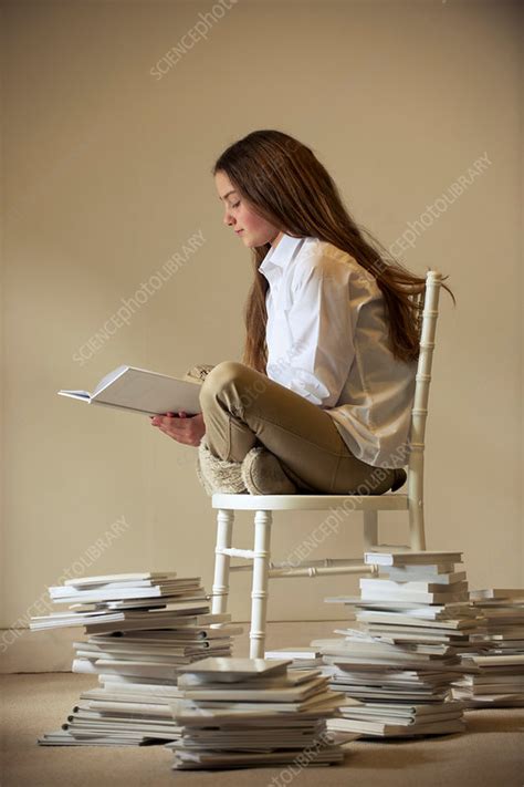 Girl Sitting On Chair Reading Book Stock Image F0079332 Science