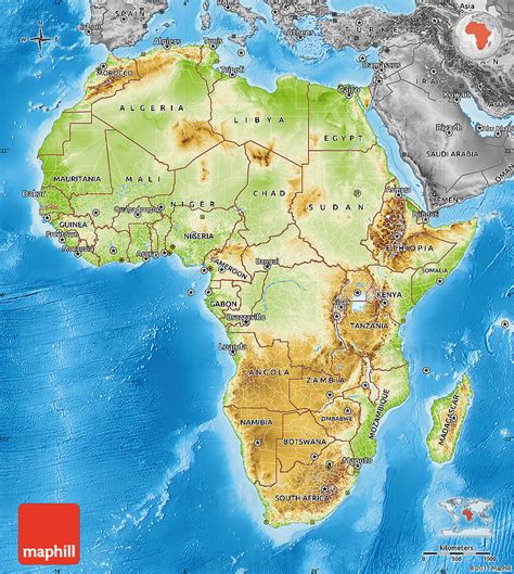 From north africa and asia to the mediterranean and the suez canal in the northeast is divided into sınırlanırken. Physical Map of Africa, desaturated, land only