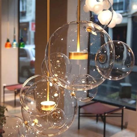 Modern Led Glass Bubble Pendant Light Molecular Glass Ball Pendant Lamp