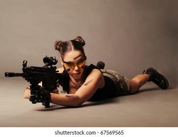 Sexy Army Woman Posing Weapon On Stock Photo Shutterstock