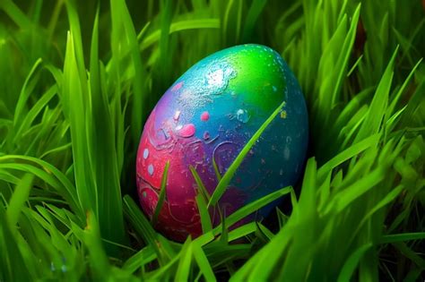 Premium Photo Colorful Easter Egg On Green Grass