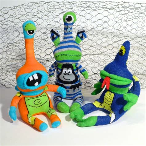 sock monster alien blah blah orange and turquoise with images sock monster sock crafts