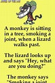 Funny: A monkey is sitting in a tree, smoking a joint, when a lizard ...