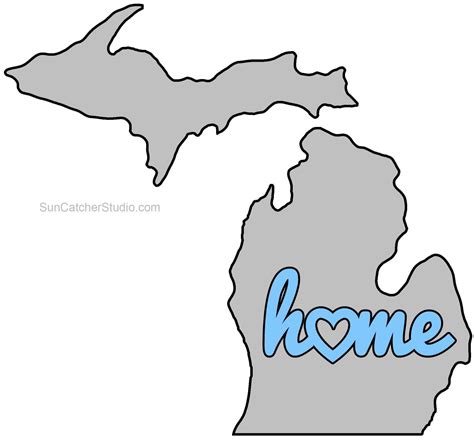 Michigan Map Home Heart Outline Shape State Stencil Clip Art Scroll Saw