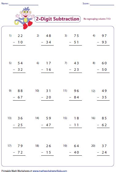 Subtraction Worksheets Two Digit Numbers