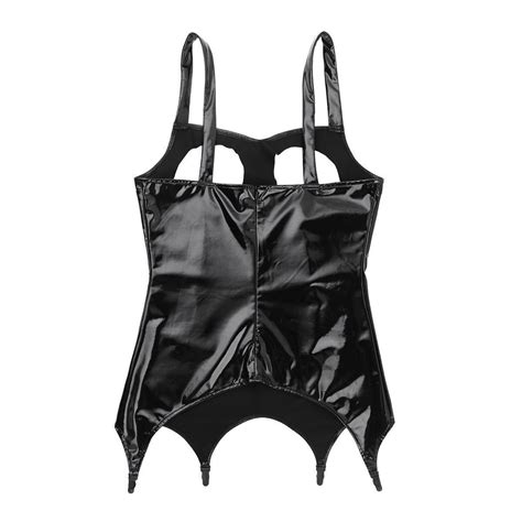 Pvc Leather Lingerie Womens Sexy Open Bra Wet Look Bodysuit Playsuits