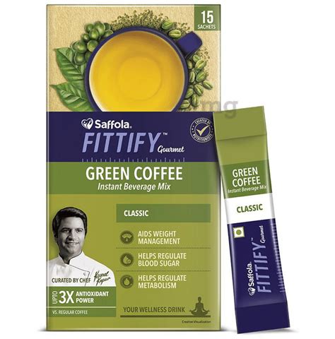 saffola fittify gourmet green coffee instant beverage mix sachets 2gm each classic buy box of