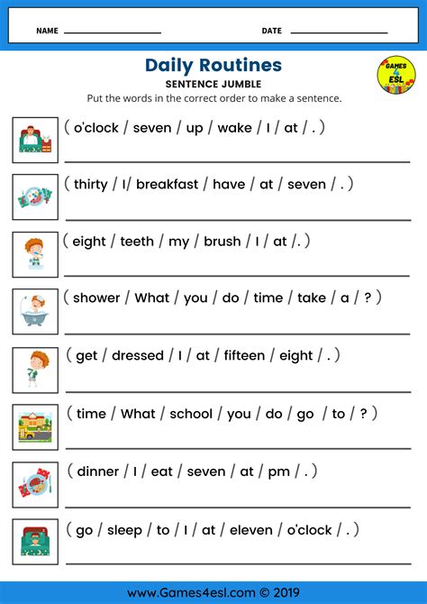 Daily Routines Esl Worksheet For Beginners