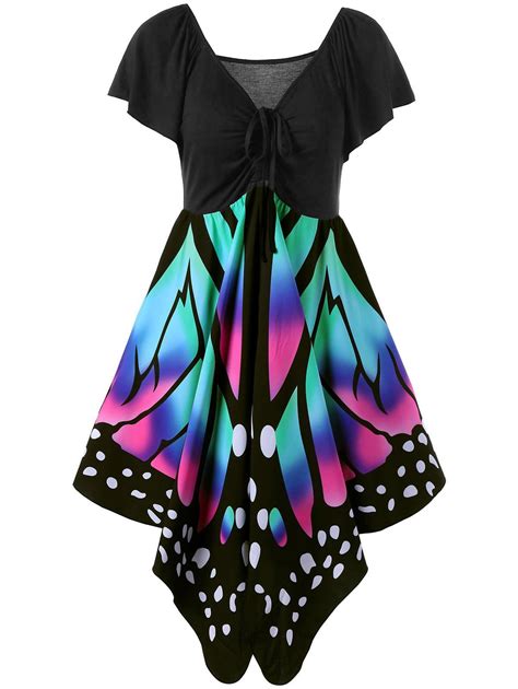 V Neck Butterfly Graphic Dress Colormix M Butterfly Print Dress