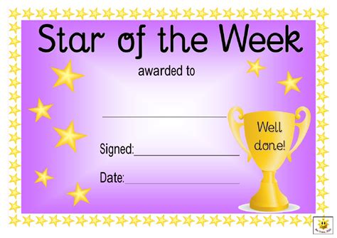 Free Printable Star Of The Week Certificate Template Printable Templates