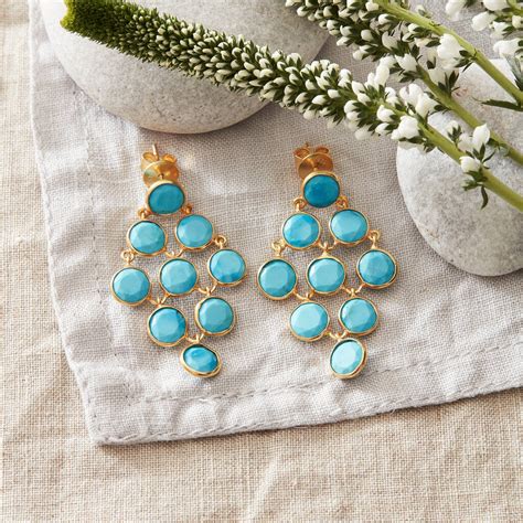 Turquoise Gold Plated Silver Stud Chandelier Earrings By Rochejewels