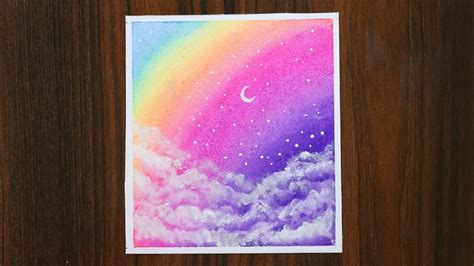 Dreamy Day 🌈rainbow Sky And Clouds Step By Step Oil Pastel Painting