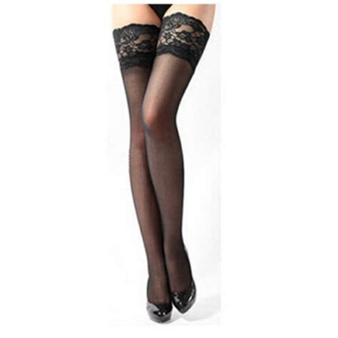 3 Pairs Sexy Womens Thin Sheer Lace Stocking Top Stay Up Thigh High Hold Ups Stockings Pantyhose