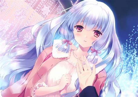 Wallpaper Cute Anime Girl Silver Hair Winter Romance Couple Hands