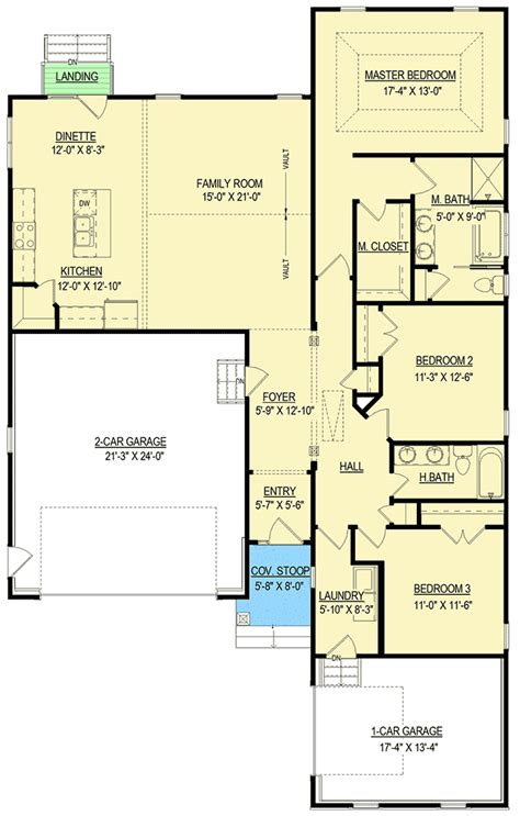 3 Bedroom Traditional Ranch Home Plan With 3 Car Garage 83601crw