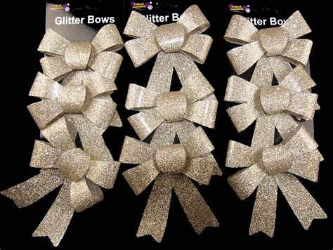 Glitter Bow Christmas Tree Baubles Decorations Set Of 9 EBay