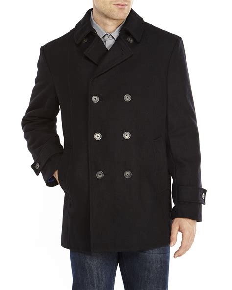 Tommy Hilfiger Black Double Breasted Peacoat In Black For Men Lyst