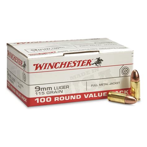 Winchester 9mm Luger Fmj 115 Grain 100 Rounds 95192 9mm Ammo At