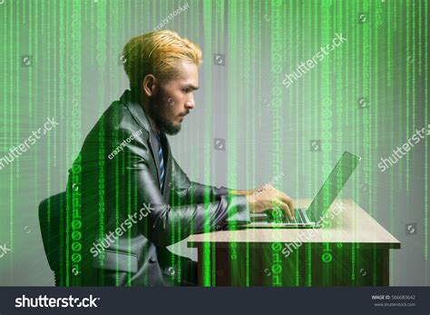 Business Man Sitting Front Laptop Keyboard Stock Photo 566683642