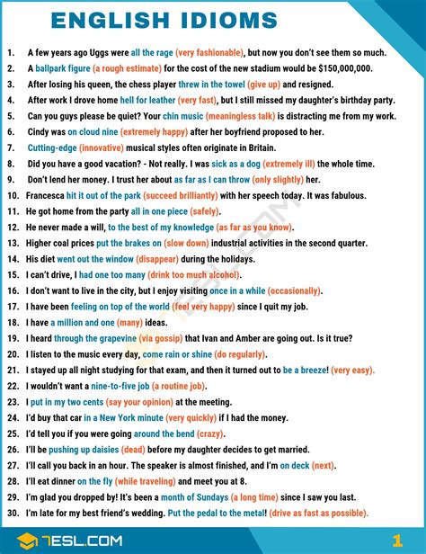 1500 English Idioms From A Z With Useful Examples • 7esl