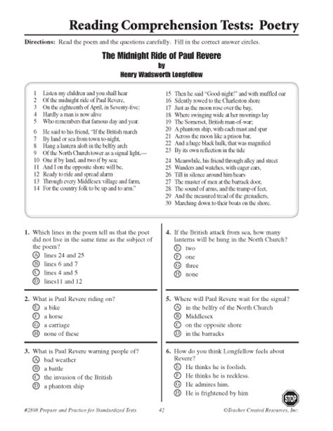 Poem Comprehension With Multiple Choice Questions For Grade 7 Ronald