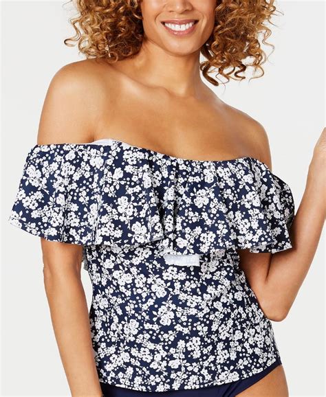 Blue Tiny Floral Ruffle Off Shoulder Bikini Swimsuit Hot Sex Picture