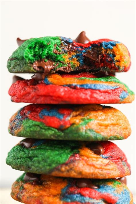 Rainbow Chocolate Chip Cookies Are Thick And Soft Rainbow Cookies That