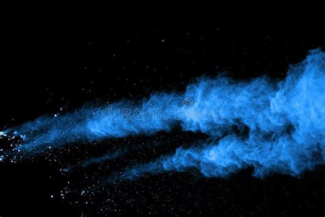 Blue Dust Explosion On Black Background Freeze Motion Of Color Powder