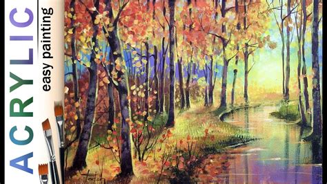 Sunset In The Fall Forest How To Paint Landscape 🎨acrylic Tutorial