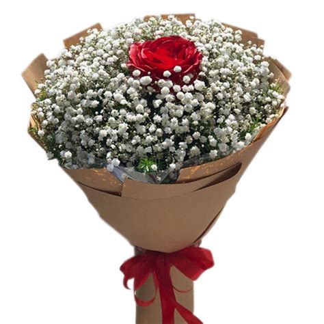 Buy Single Red Rose With Baby Breath Bouquet To Vietnam