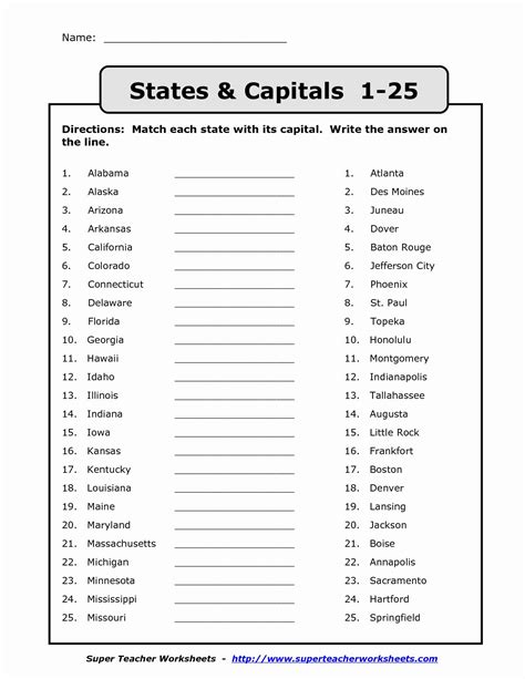 States And Capitals Test Printable Printable Words Worksheets