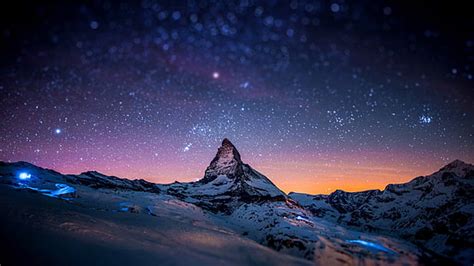 Hd Wallpaper Landscape Night Mountain Starry Night Night Lights