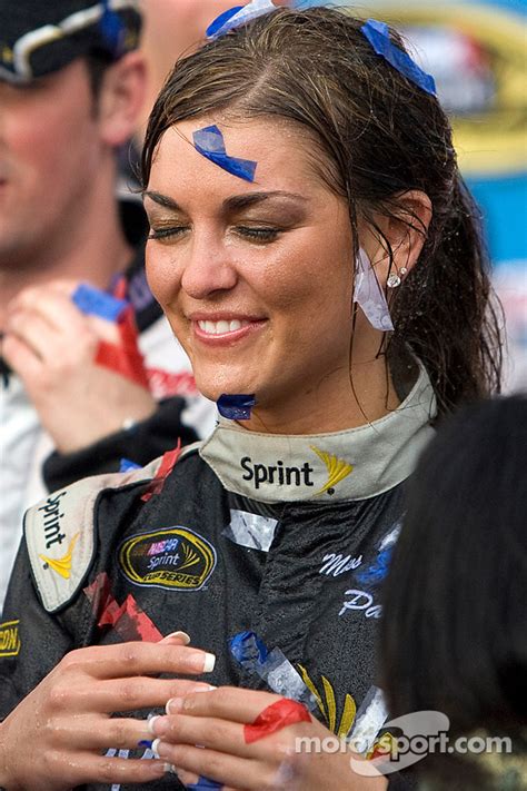 Victory Lane Paige Duke Miss Sprint Cup Gets Covered With Confetti And Champagne At Fontana