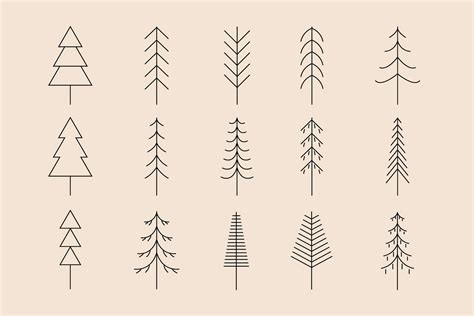 Set Of Minimal Line Art Pine Tree Icon Gráfico Por Hfz13 · Creative Fabrica